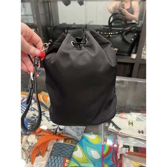 Prada Drawstring Wristlet Bucket Bag Tessuto Small
